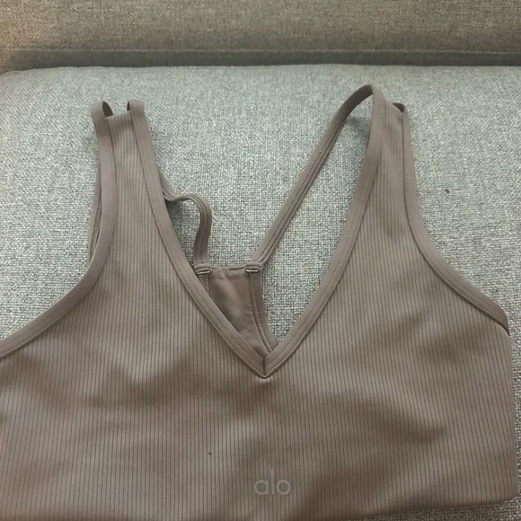 ALO Yoga Ribbed Tan Sports Bra - Picture 1 of 2